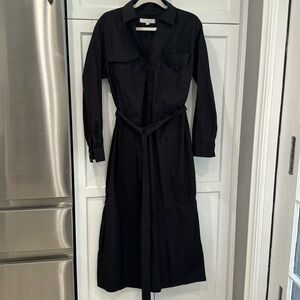 Loft Black Long Button Down Dress with Long Sleeves size 6 medium
